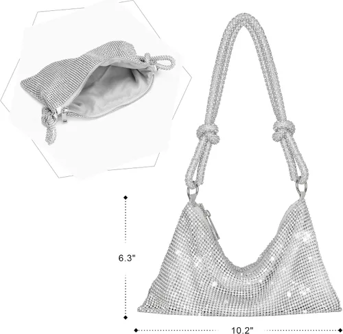 Miniatura 2 de Bolsos Hobo con diamantes de imitación para mujer, bolso de noche brillante con diamantes de imitación, bolso de mano de cristal brillante, bolso