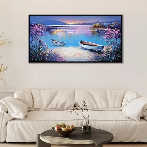 YCPRIMER Gran Arte de Pared de Paisaje para Sala de Estar, Lienzo de Decoración de Pared con Flores, Arte de Decoración en Azul y Morado, Cuadro