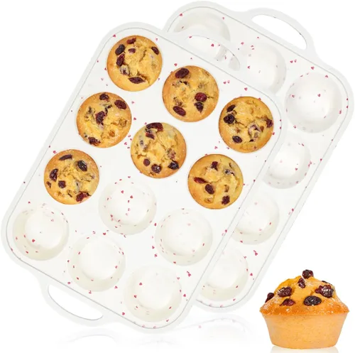 Miniatura 12 de CAKETIME Molde para mini muffins, molde para mini cupcakes con marco reforzado de metal, moldes para muffins de silicona antiadherentes con asa