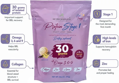 Miniatura 6 de MI NUEVA SILUETA Proteína médica Post BBL Stage 1 My New Silhouette (vainilla) omegas 3, 6, 9 potencializados con treinta gramos de proteína por