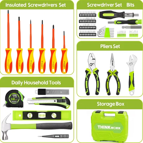 Miniatura 2 de THINKWORK Kit de herramientas para reparación del hogar - Juego general de herramientas manuales para el hogar con caja de almacenamiento, juego