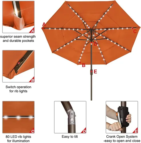Miniatura 4 de EliteShade USA - Sombrilla solar de 9 pies, de 3 niveles, con 80 luces LED para patio, mesa al aire libre, con ventilación, no se decolora durante