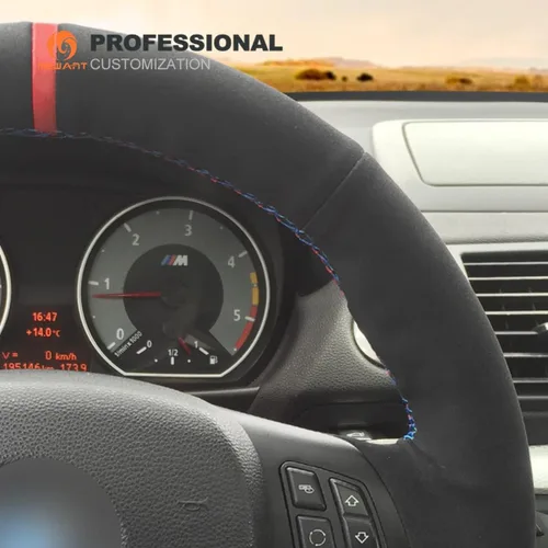 Miniatura 2 de MEWANT Funda de volante para BMW E90 M Sport E81 E82 E87 E88 E91 E92 E93 M3 E90 E92 de gamuza negra