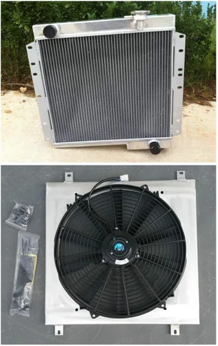 Radiador de aluminio + cubierta + ventilador para 1970-1980 79 78 77 76 75 74 73 72 71 Toyota Land cruiser FJ40 FJ45 Landcruiser MT