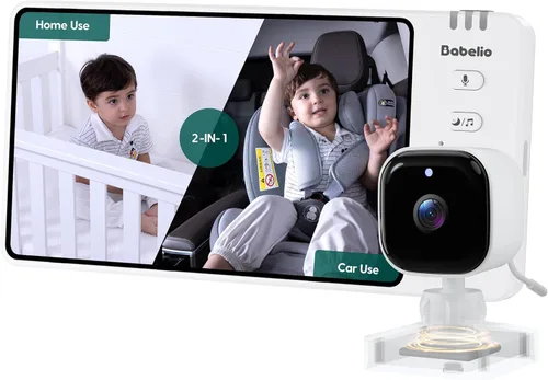 BABELIO Cámara inalámbrica para automóvil de bebé con visión nocturna HD de 5 pulgadas, monitor de asiento trasero con batería para niños y