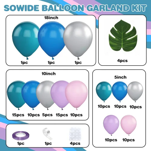 Miniatura 2 de Kit de Guirnalda de Arco de Globos Azul Morado, Globos Azul Rosa Morado Metálico Plateado para Cumpleaños de Niños Fiesta Tropical Hawaiana