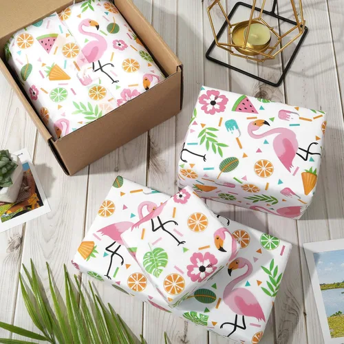Miniatura 4 de JarThenaAMCS 100 hojas de papel de seda hawaiano, papel de regalo tropical, hojas de palma, flamenco, papel decorativo para manualidades, verano