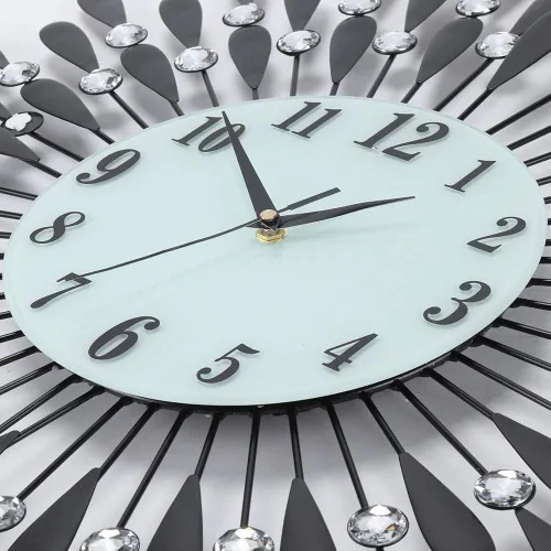 Miniatura 5 de Reloj de pared con diamantes de cristal, reloj de pared moderno, reloj de pared de flores, reloj de metal silencioso, decoración de arte de 23.6 in
