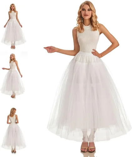Miniatura 6 de AWSALE Hoopless Enagua Crinoline Slip Underskirt para vestido de novia WPT109, Blanco