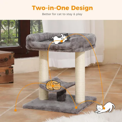 Miniatura 5 de PETEPELA Poste rascador de 19 pulgadas, torre de árbol para gatos, rascador de sisal 100% natural con cama grande de felpa superior, plataforma