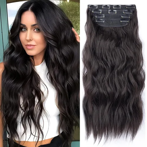 Miniatura 26 de 4 extensiones de cabello sintético suave y natural para mujer, rubio miel, mezcla de castaño castaño, extensiones para mujer