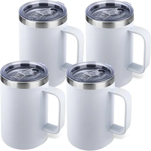 Miniatura 32 de Taza de café aislada de 22 onzas con asa y tapa a prueba de fugas, vaso de viaje de acero inoxidable de doble pared para viajes, oficina, hogar