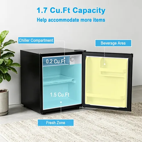 Miniatura 4 de COSTWAY 1.7 Cu.Ft Mini Fridge, Compact Refrigerator w/Chiller Compartment, Adjustable Thermostat, Reversible Single Door & Low Noise, Small