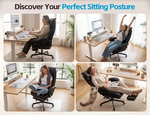 Miniatura 4 de Ergonomic Big and Tall Office Chair with Footrest, PU Leather High Back Executive Gaming Chair, Reclining Wide Computer Desk Chair with Lumbar