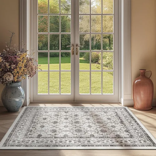 Miniatura 107 de Jinchan Fiora - Alfombra redonda de 8 pies, alfombras vintage con diseño floral envejecido, lavable a máquina, antideslizante, de pelo bajo, Azul