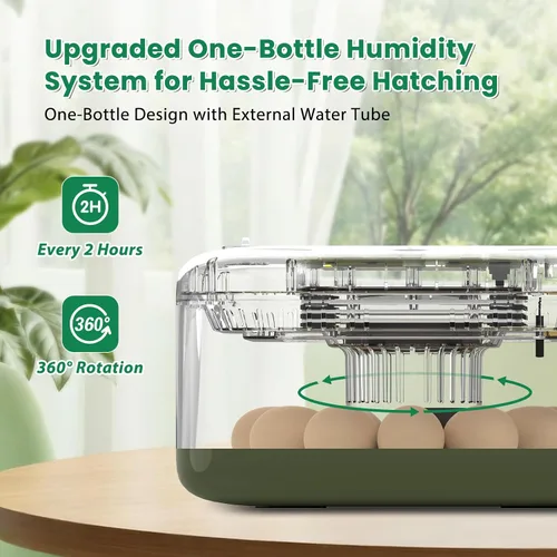 Miniatura 4 de Incubadora de 12 huevos con pantalla de humedad y vela integrada, girador automático, control de temperatura y humedad, recarga automática de agua