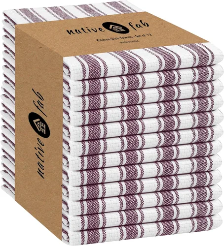 Miniatura 33 de Native Fab Toallas de Cocina a Rayas - 100% Algodón - Paquete de 12 - 16"x26" - Paños de Té a Rayas con Tejido de Cesta, Paños de Cocina para Secar