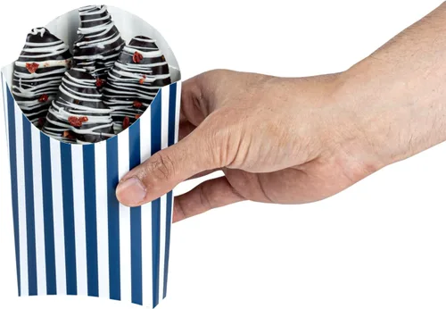 Miniatura 13 de Restaurantware Bio Tek - Taza de papas fritas desechables de 4.7 x 3.5 x 5.1 pulgadas, 100 vasos desechables para refrigerios, papel azul y blanco