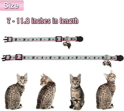 Miniatura 3 de Paquete de 2 collares para gatos que brillan en la oscuridad con campana, collares de seguridad para cachorros con colgante, negro y rosa