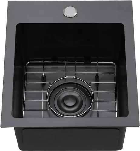 Miniatura 7 de Fregadero de barra negro gunmetal de 13x15 pulgadas, fregadero de cocina pequeño de montaje superior para RV, fregadero de barra húmeda hecho a mano