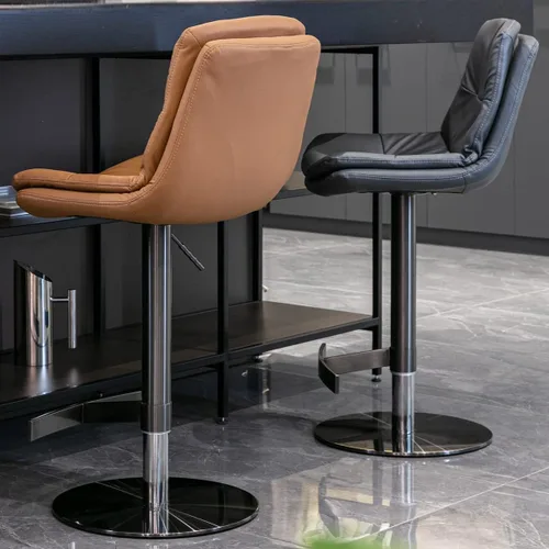 Miniatura 4 de Taburetes de bar de acero inoxidable de titanio negro, grado, silla de bar de piel sintética con respaldo, altura ajustable giratoria para encimera