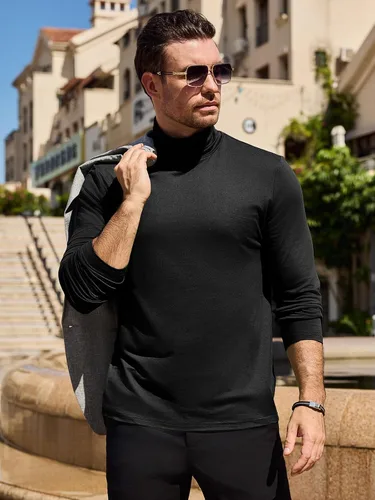 Miniatura 3 de Camisetas de cuello alto falso de moda para hombre, suéter de manga larga, diseño básico, camiseta interior ajustada