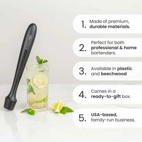 A Bar Above Muddler de madera para cócteles – Muddler de cóctel de 12 pulgadas de largo perfecto para triturar frutas, prensar cubos de menta y