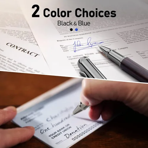 Miniatura 5 de WEMATE - Juego de bolígrafos de madera con rodillo, 2 recargas de tinta adicionales (1 negra y 1 azul), elegante bolígrafo de escritura, bonito