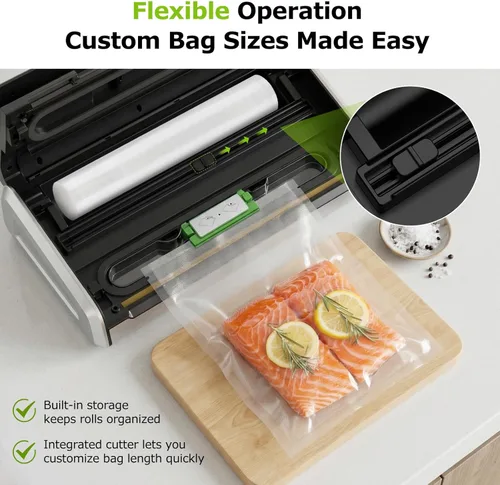 Miniatura 6 de Bonsenkitchen Sellador al vacío para alimentos, máquina selladora al vacío de alimentos con una sola mano con temporizador digital, sello más ancho