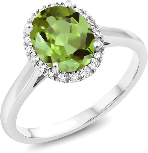 Miniatura 50 de Gem Stone King Anillo de compromiso ovalado de oro blanco de 10 quilates con piedra natal y halo de diamantes Ovalado de 0.354 x 0.276 in Anillo