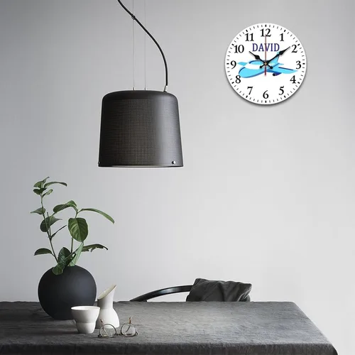 Miniatura 5 de Relojes de avión azules personalizados, decoración de pared para sala de juegos para niños, sin tictac, funciona con pilas, movimiento silencioso