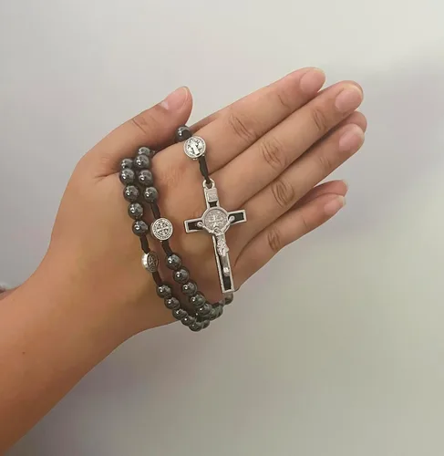 Miniatura 6 de Rosario católico de hematita para hombre de 0.315 in Rosario duradero para oraciones, meditación y protección espiritual, ideal para uso diario