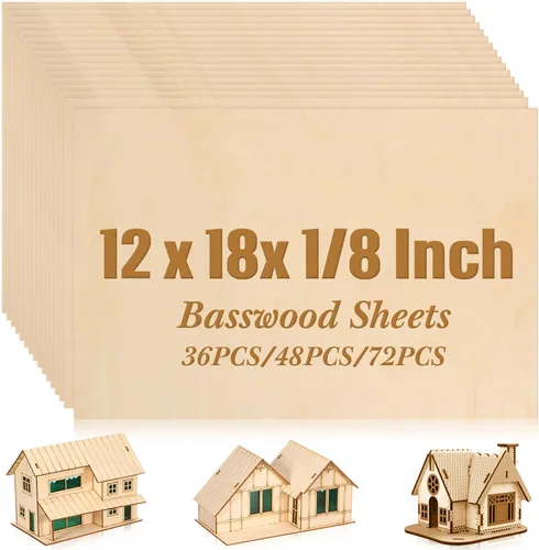 Miniatura 12 de Paquete de 36 hojas de madera contrachapada de tilo de 1/8 pulgadas, tableros de madera sin terminar para manualidades para proyectos láser