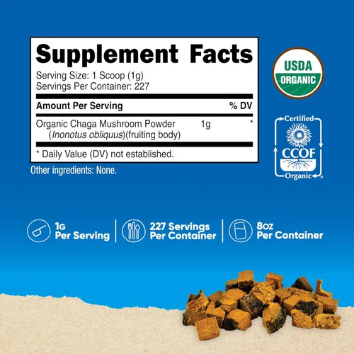 Miniatura 2 de Nutricost Polvo de hongo Chaga 100% orgánico, 8 onzas (227 porciones), certificado orgánico USDA, sin gluten y sin OMG