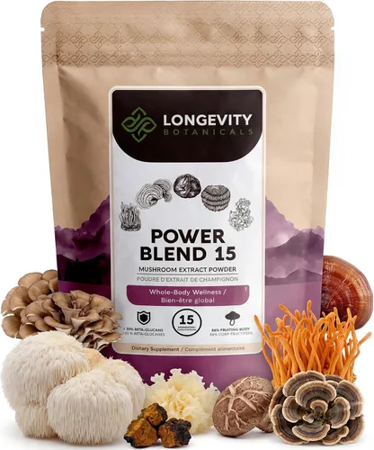 Miniatura 14 de Power 15 Cápsulas de mezcla de hongos Extracto de suplemento de 90 unidades Shiitake, melena de león, chaga, reishi, cordyceps, complejo