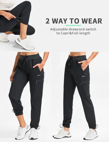 Miniatura 2 de BVVU Pantalones deportivos tipo cargo para mujer, ligeros, de secado rápido, para senderismo, impermeables, con bolsillos con cremallera
