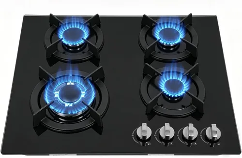 Estufa de gas de 23 pulgadas, 4 quemadores, estufa de gas integrada con panel de vidrio templado, estufa de GN/LPG, quemadores de cocina para el