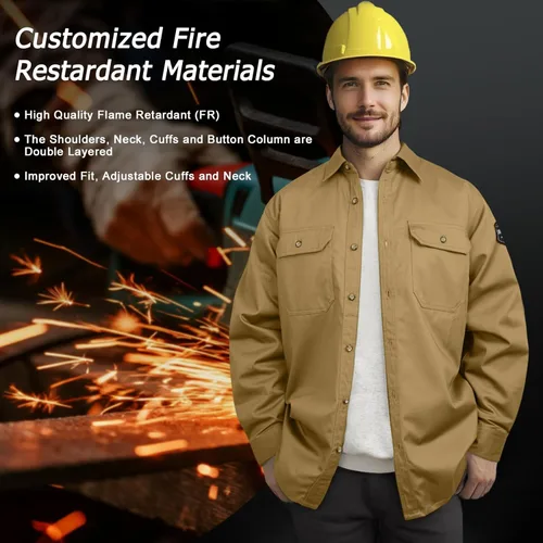 Miniatura 6 de FR Shirts - Camisa de soldadura resistente a las llamas de 7.5 onzas, ropa 100% C FR para hombres, chaqueta de soldadura retardante de fuego