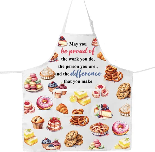 JNIAP Delantal de chef pastelero - Regalos para amantes de los postres - Delantal para hornear con postres