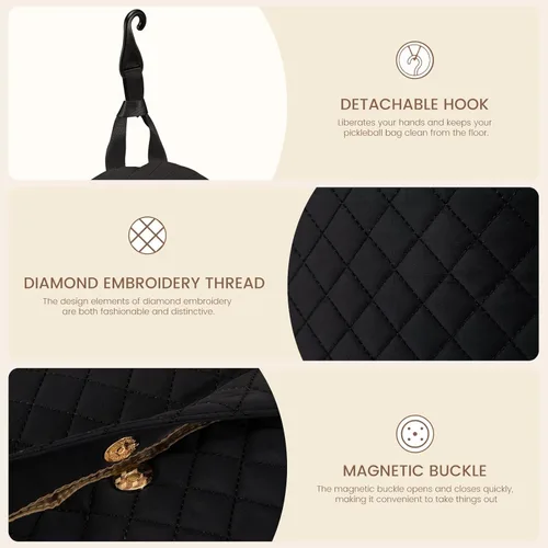 Miniatura 6 de Sucipi Bolsas de tenis para mujeres, Mochila bolsa acolchada para raqueta de tenis para raqueta de tenis, palas de pickleball, bádminton Negro
