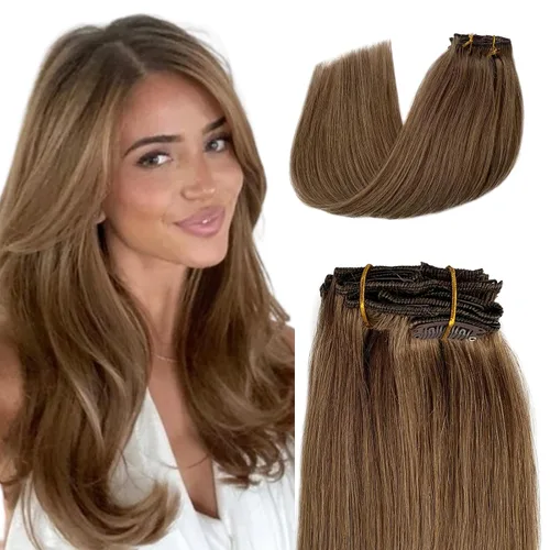 Miniatura 29 de Extensiones de cabello rubio ceniza con reflejos, extensiones de cabello humano real con clip, de 12 pulgadas, 2.47 onzas, doble trama, invisible