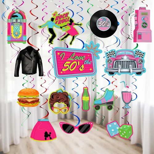 30 piezas de decoraciones de fiesta de rock and roll de los años 50, Sock Hop de los años 50, suministros de fiesta temática de rock, suministros de