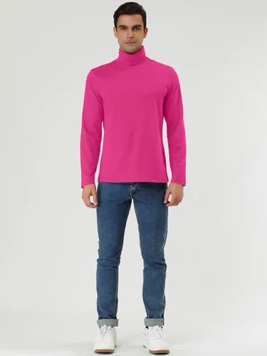 Miniatura 3 de uxcell Camiseta de cuello alto para hombre, ajuste entallado, manga larga, cuello de tortuga
