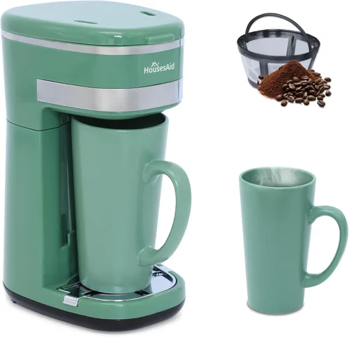 Cafetera, Cafetera de Una Sola Porción, Cafetera de Una Taza con Filtro Reutilizable y Botón de Control de Un Solo Toque, Cafetera Portátil para