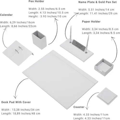 Miniatura 9 de Juego de escritorio de cuero, juego de organizador de escritorio, accesorios de escritorio de oficina, soporte para calendario, 8 accesorios