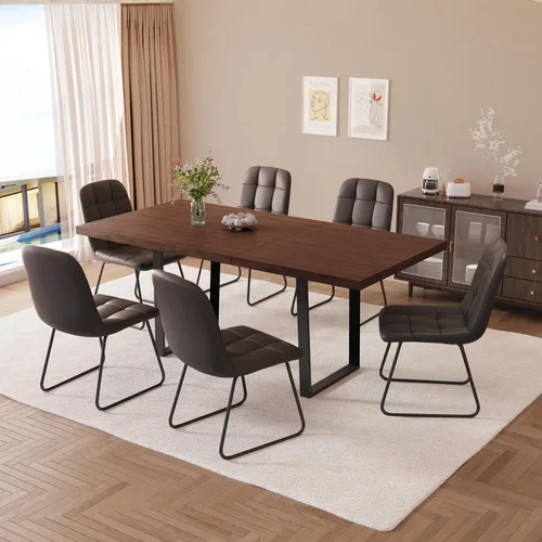 Miniatura 47 de ZckyCine Conjunto moderno de mesa de comedor de 5 piezas con mesa rectangular de madera y 4 sillas tapizadas en cuero, capacidad para 4 personas