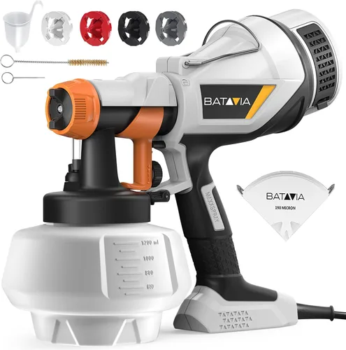Pulverizador de pintura - BATAVIA HVLP Pistola eléctrica de pintura en aerosol, contenedor de alta capacidad de 1200 ml, fácil de limpiar, 4