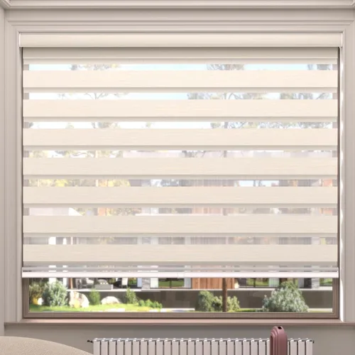 Miniatura 53 de MYshade Persianas enrollables de cebra opacas (85 %) con cordón para ventanas interiores, persianas de doble capa beige para dormitorio, baño, sala