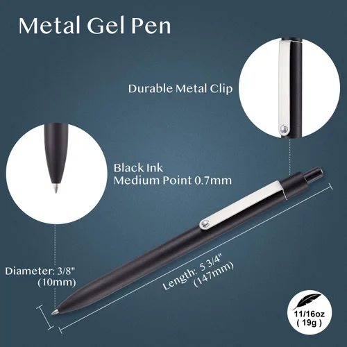 Miniatura 5 de LINFANC 5 bolígrafos de gel negro, punta media de 0.028 in, de secado rápido, tinta negra para diario, bolígrafo de gel de escritura suave, bonitos