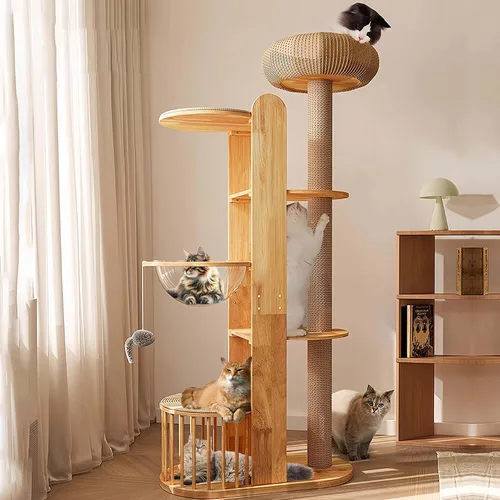 Árbol de gato de 75 pulgadas para gatos de interior grandes y adultos, torre moderna de escalada para gatos grandes, poste alto para gatos, acogedor